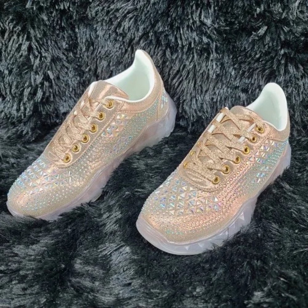 Cape Robbin Rose Gold Low Top Iridescent Rhinestone Lace Up Sneakers - Picture 5 of 9